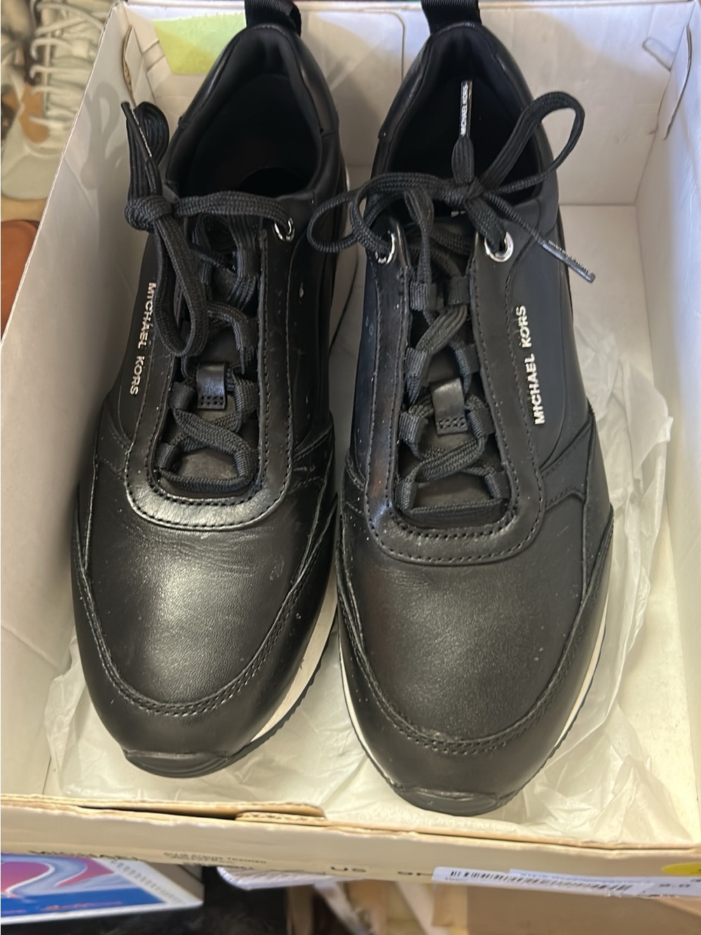 Michael Kors Black Leather Lace-Up Sneakers for Men